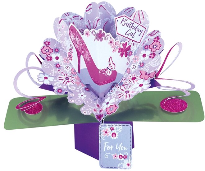3D verjaardagskaart - pop ups - birthday girl for you - schoen