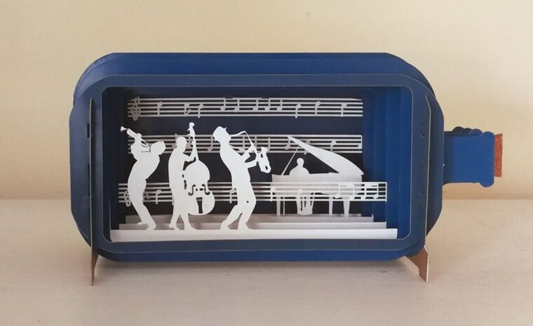 3D pop up kaart - message in a bottle - orkest