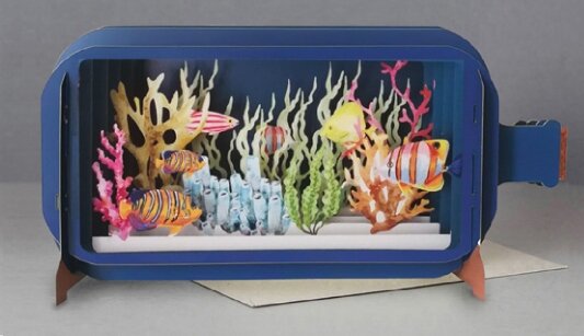 3D pop up kaart - message in a bottle - aquarium vissen