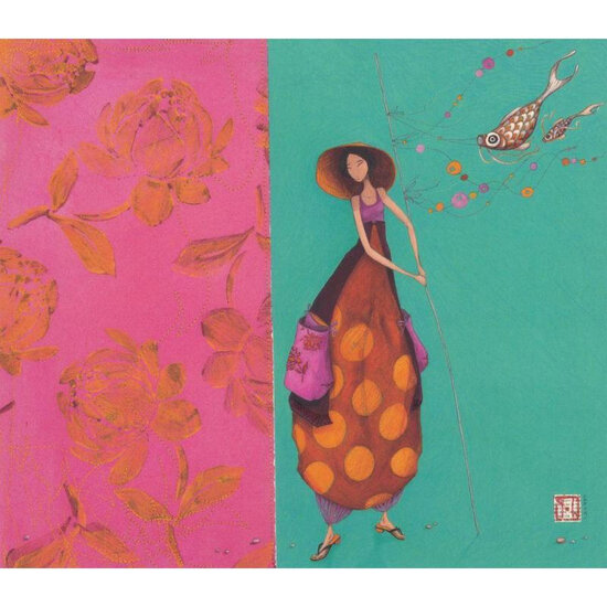 ansichtkaart met envelop - gaelle boissonnard - rozen en visjes