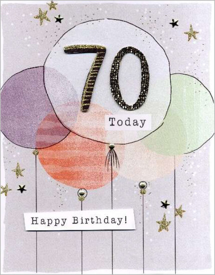 70 jaar - grote verjaardagskaart A4 - happy birthday - ballonnen
