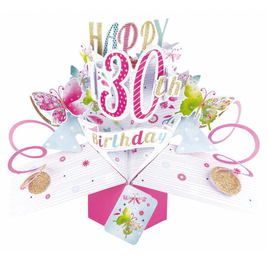 3D verjaardagskaart - pop ups - happy 30th birthday - vlinders