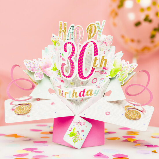3D verjaardagskaart - pop ups - happy 30th birthday - vlinders