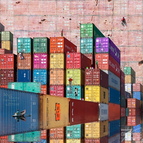 vierkante ansichtkaart met envelop - ma&iuml;lo - soyez r&eacute;alistes - containers