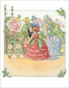 ansichtkaart elsa beskow - bloemenmeisjes - rode jurk