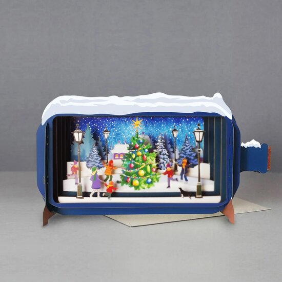3D pop up kerstkaart - message in a bottle - kerstboom en kinderen