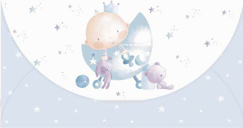 cadeau-envelop geboorte- busquets - baby in wieg - blauw