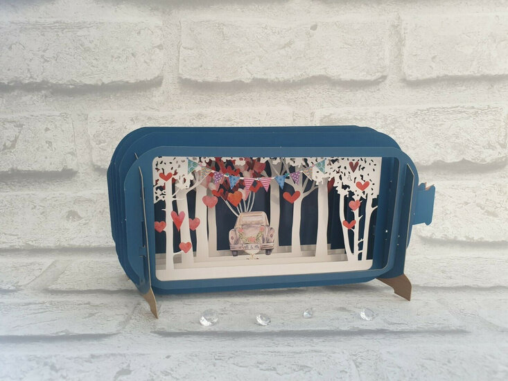 3D pop up wenskaart - message in a bottle - trouwkaart mr &amp; mrs - auto