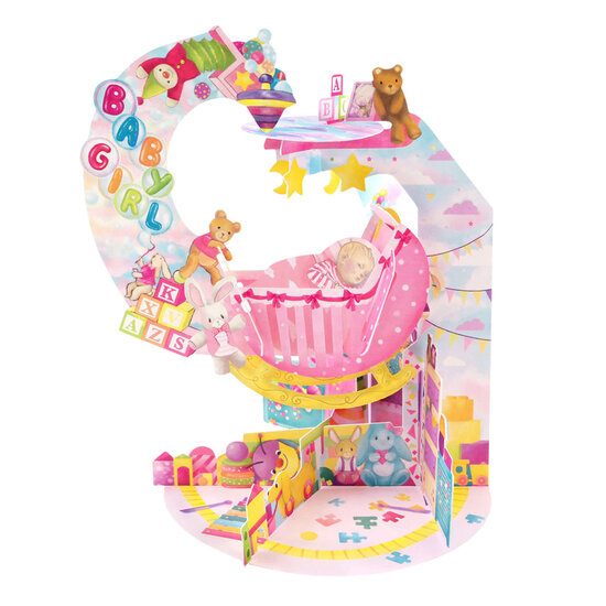 3d geboortekaart - pendulum - baby girl