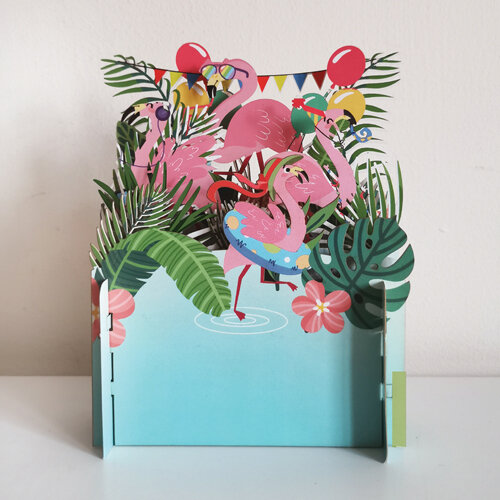 3d pop up kinderkaart - flamingo&#039;s