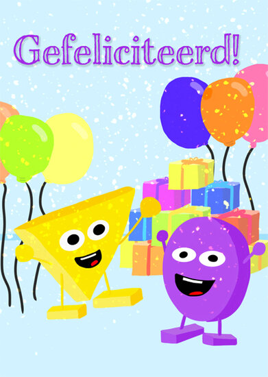 grote kaart A4 hophew - gefeliciteerd! - ballonnen en cadeautjes