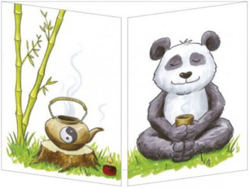 uitklapbare wenskaart cache-cache - yin en yang - panda met thee