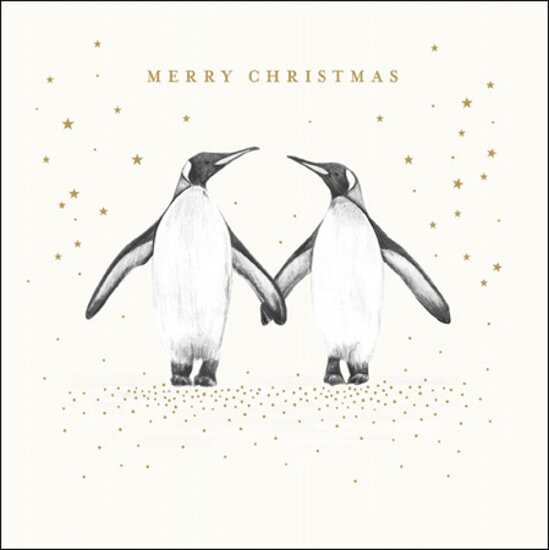 luxe kerstkaart woodmansterne - merry christmas - pinguins