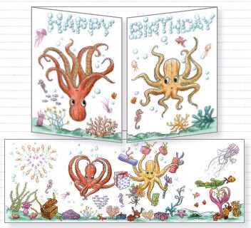 uitklapbare verjaardagskaart cache-cache - happy birthday - octopussen