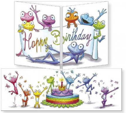 uitklapbare verjaardagskaart cache-cache - happy birthday - kikkers