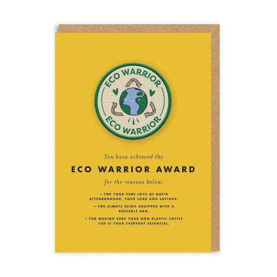 wenskaart met op te strijken patch - ohh deer - eco warrior award - klimaat
