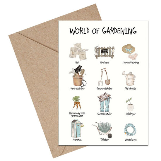 wenskaart mouse &amp; pen - world of gardening (deens) - tuinieren