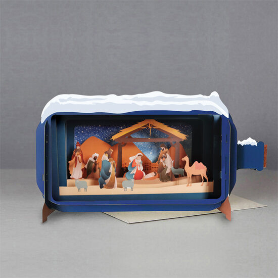 3D pop up kerstkaart - message in a bottle - kerststal