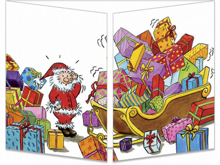 uitklapbare kerstkaart cache-cache - kerstman met cadeautjes