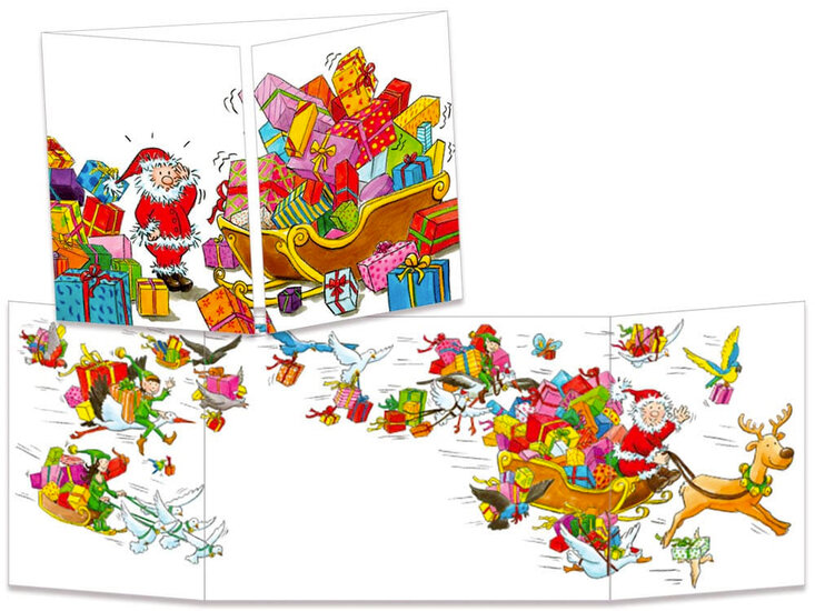 uitklapbare kerstkaart cache-cache - kerstman met cadeautjes