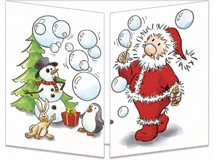 uitklapbare kerstkaart cache-cache - kerstman bellen blazen