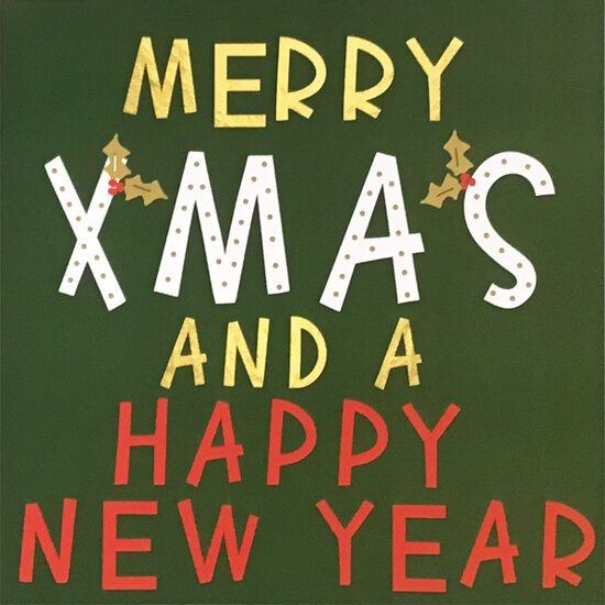 8 kerstkaartjes x-mas typo - merry xmas and a happy new year