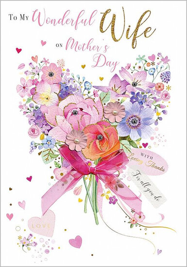 grote luxe moederdagkaart - to my wonderful wife on Mother&#039;s Day - bloemen