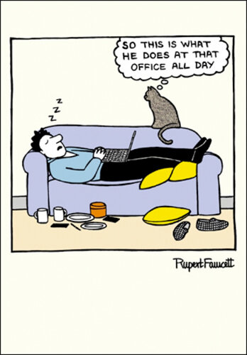 wenskaart woodmansterne - this is what he does at the office all day - kat