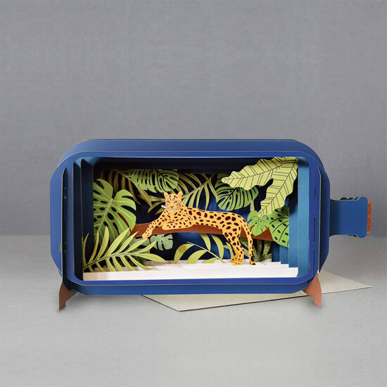 3D pop up wenskaart - message in a bottle - luipaard