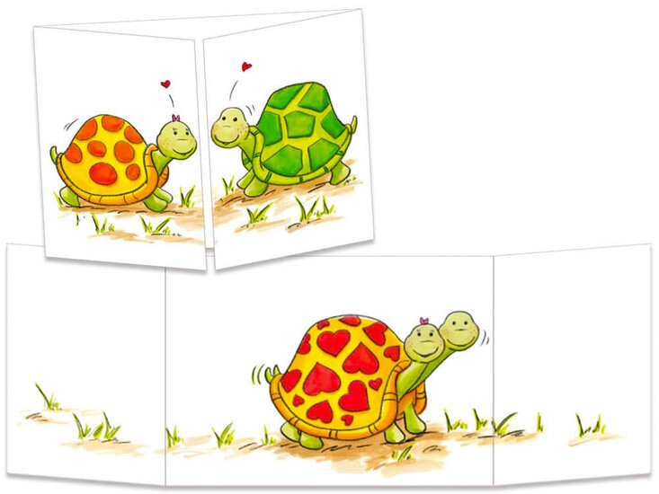 uitklapbare wenskaart cache-cache - verliefde schildpadden