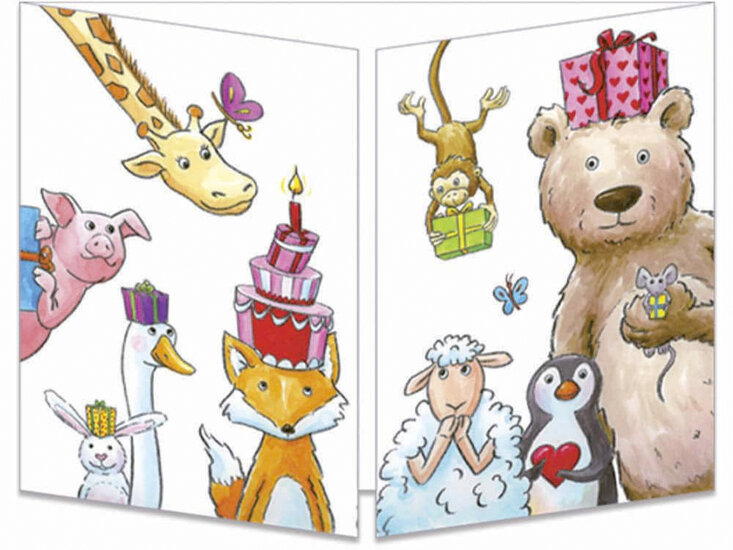 uitklapbare wenskaart cache-cache - happy birthday - cadeautjes