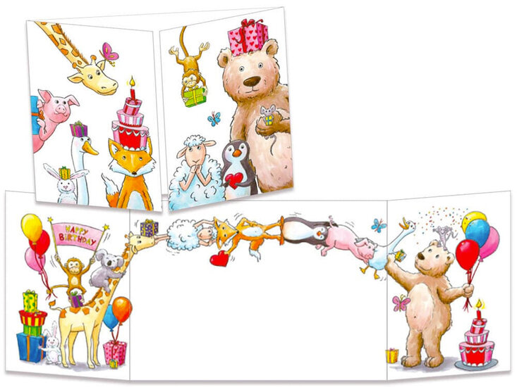uitklapbare wenskaart cache-cache - happy birthday - cadeautjes