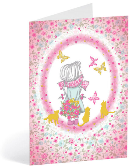wenskaart busquets sweetness - meisje met bloemen