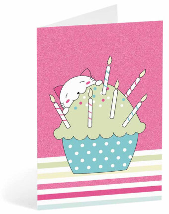 wenskaart busquets - kat en cupcake