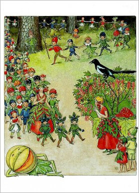 ansichtkaart Elsa Beskow - kinderen en fruit