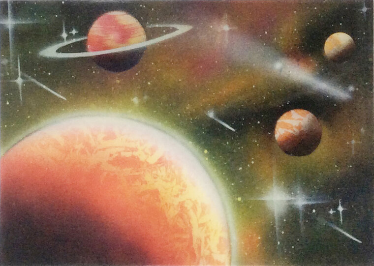 3d ansichtkaart - lenticulaire kaart - planeten in heelal