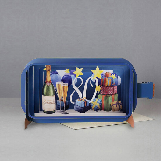 80 jaar - 3D pop up wenskaart - message in a bottle - champagne