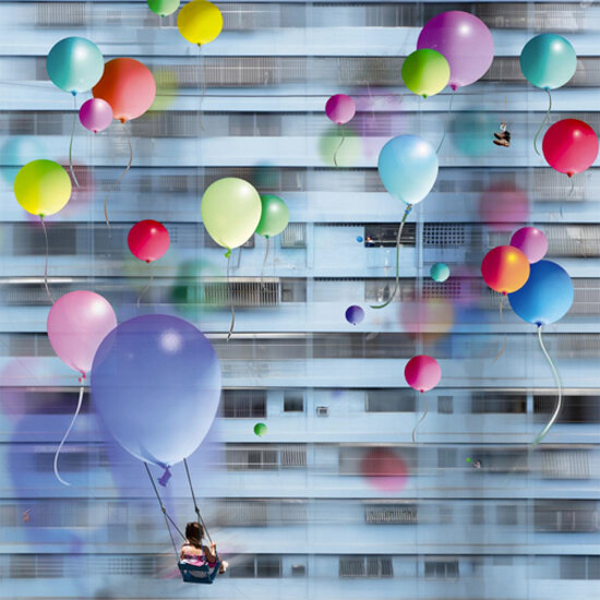 vierkante ansichtkaart met envelop Ma&iuml;lo - ballonnen