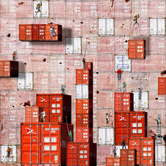 vierkante ansichtkaart met envelop Ma&iuml;lo - containers