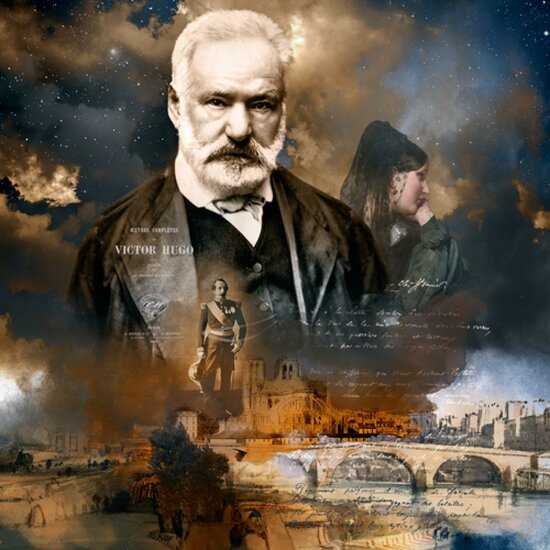 vierkante ansichtkaart met envelop Andr&eacute; Sanchez - Victor Hugo