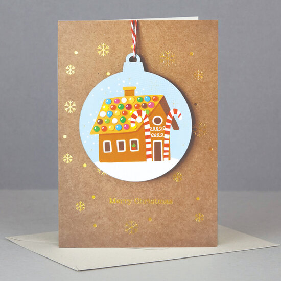 luxe kerstkaart met houten kerstboom hanger - merry christmas - snoephuisje