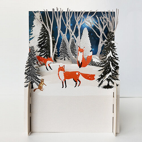 3d pop-up wenskaart miniature greetings - vossen in de sneeuw