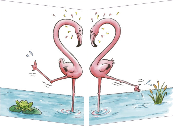 uitklapbare wenskaart cache-cache - verliefde flamingo&#039;s
