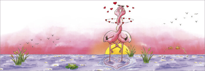 uitklapbare wenskaart cache-cache - verliefde flamingo&#039;s