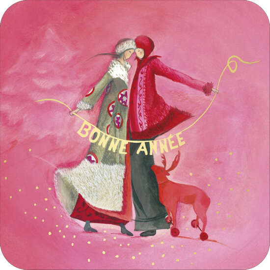 vierkante nieuwjaarsansichtkaart met envelop - anne-sophie rutsaert - bonne ann&eacute;e