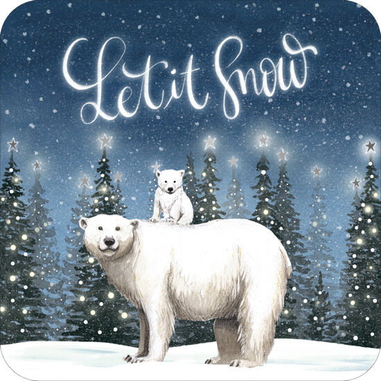 vierkante kerstansichtkaart met envelop - Rosie Hilyer - let it snow - ijsberen