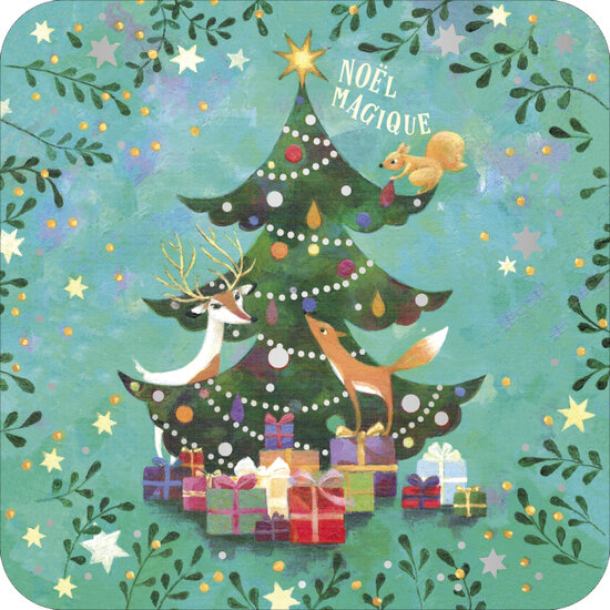 vierkante kerstansichtkaart met envelop - Aur&eacute;lie Blanz - no&euml;l magique - kerstboom