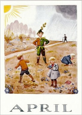 ansichtkaart Elsa Beskow maanden - april