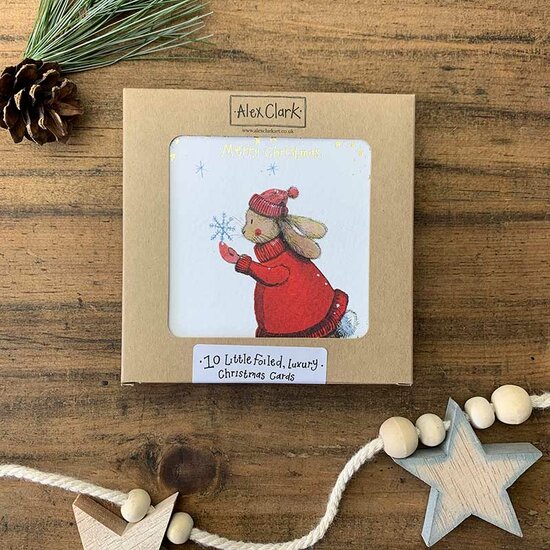 10 luxe kerstkaartjes alex clark - merry christmas - konijn met sneeuwvlok