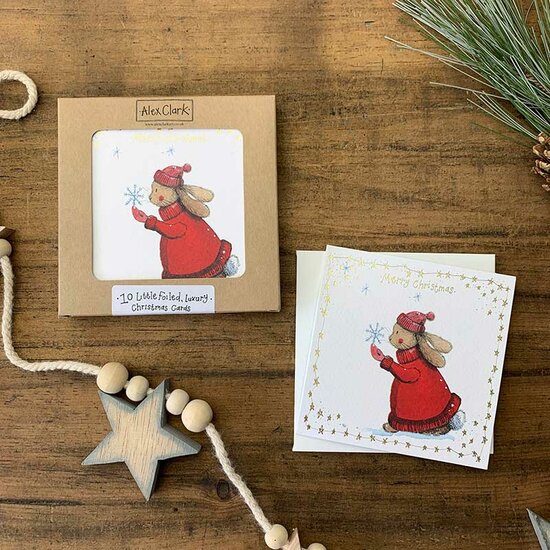 10 luxe kerstkaartjes alex clark - merry christmas - konijn met sneeuwvlok